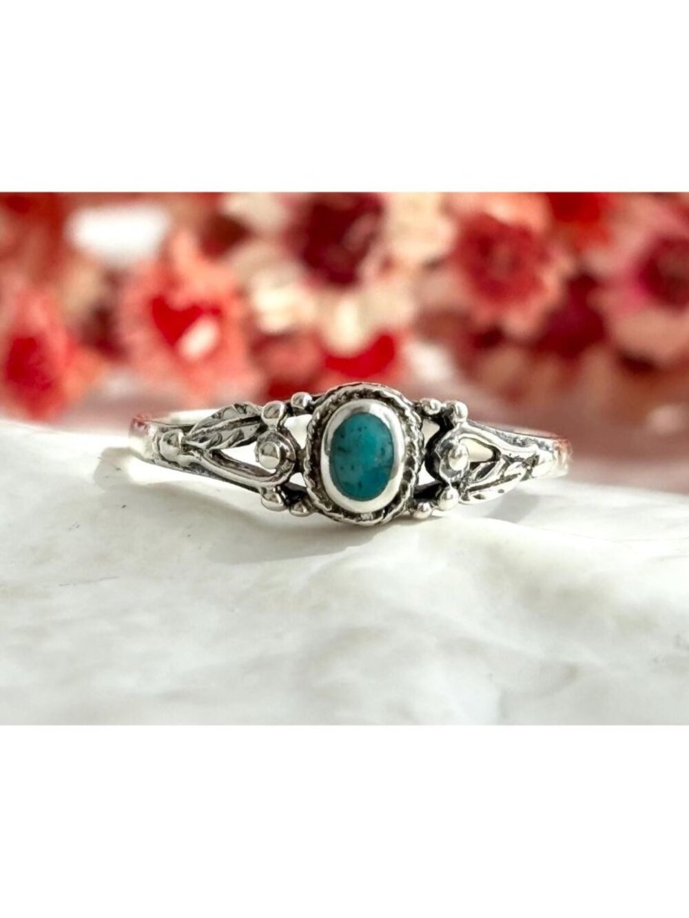 Turquoise Accented Southwest Dainty Sterling Silver 925 Vintage Ring